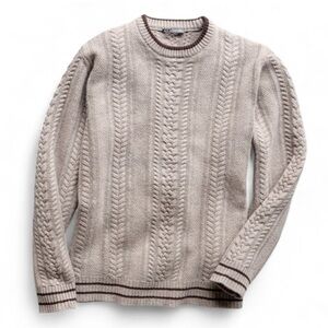 Alashan Cashmere 100% Merino Wool Cable Crew Neck Pullover Coconut Combo L NEW